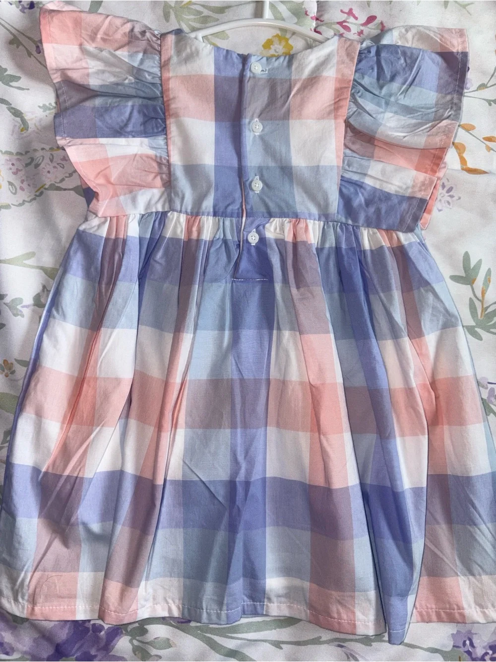 Carter's Peach and Lavender Plaid Flutter-Sleeve Dress